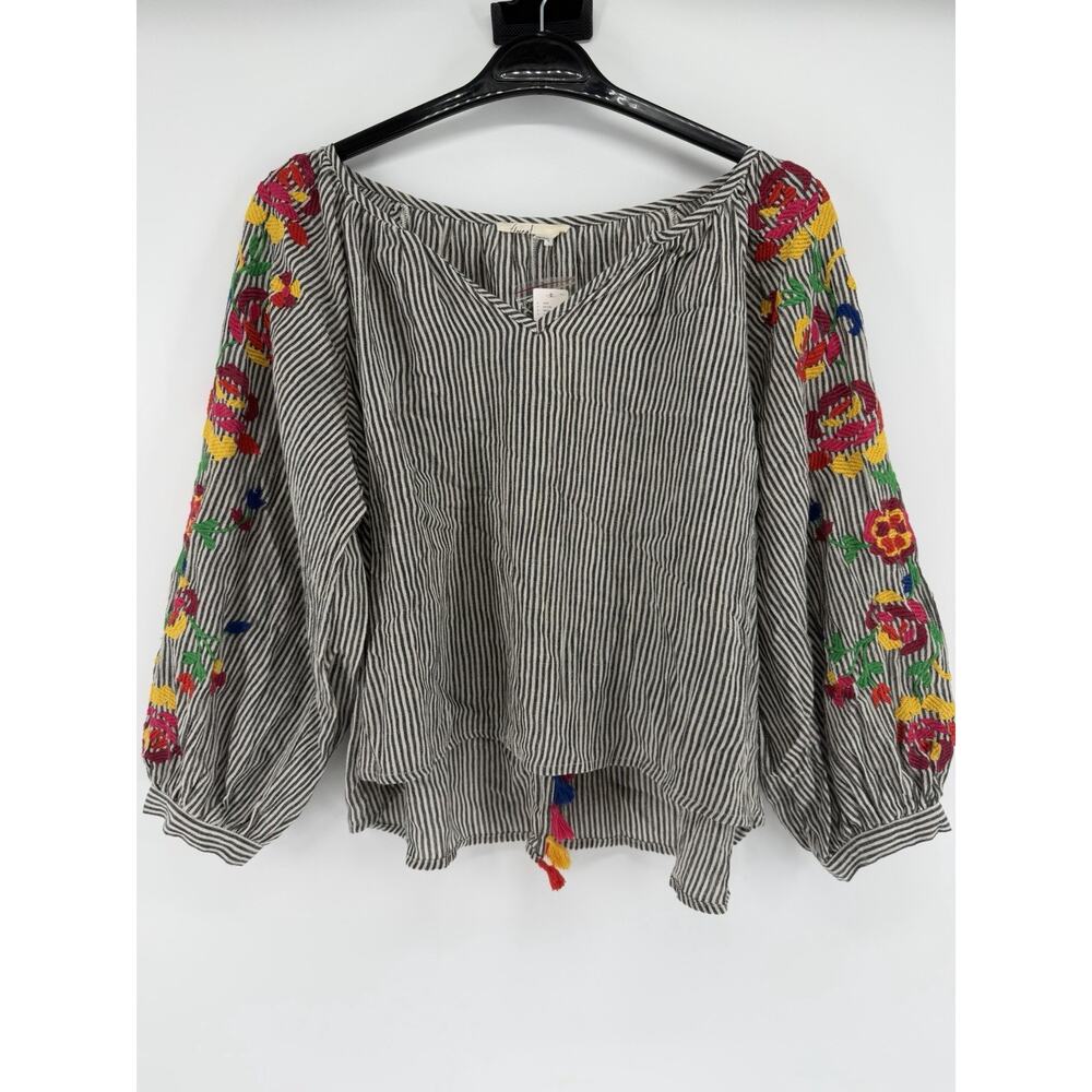 NEW Anthropologie Striped Embroidered Soleil Peasant Top by Floreat Large/Petite - Picture 2 of 9